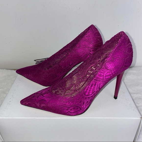 Zara Pink Lace Collar High Heel Vegan Pumps - Picture 7 of 10